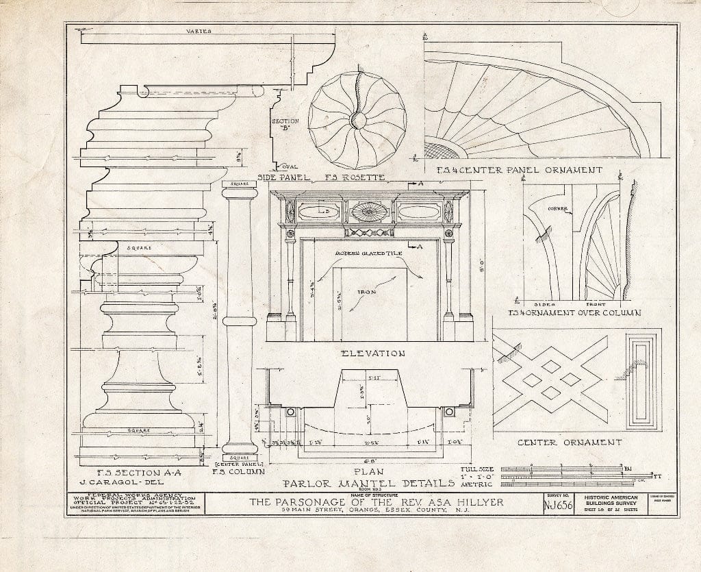 Blueprint HABS NJ,7-ORA,2- (Sheet 18 of 22) - Reverend ASA Hillyer Parsonage, 59 Main Street, Orange, Essex County, NJ