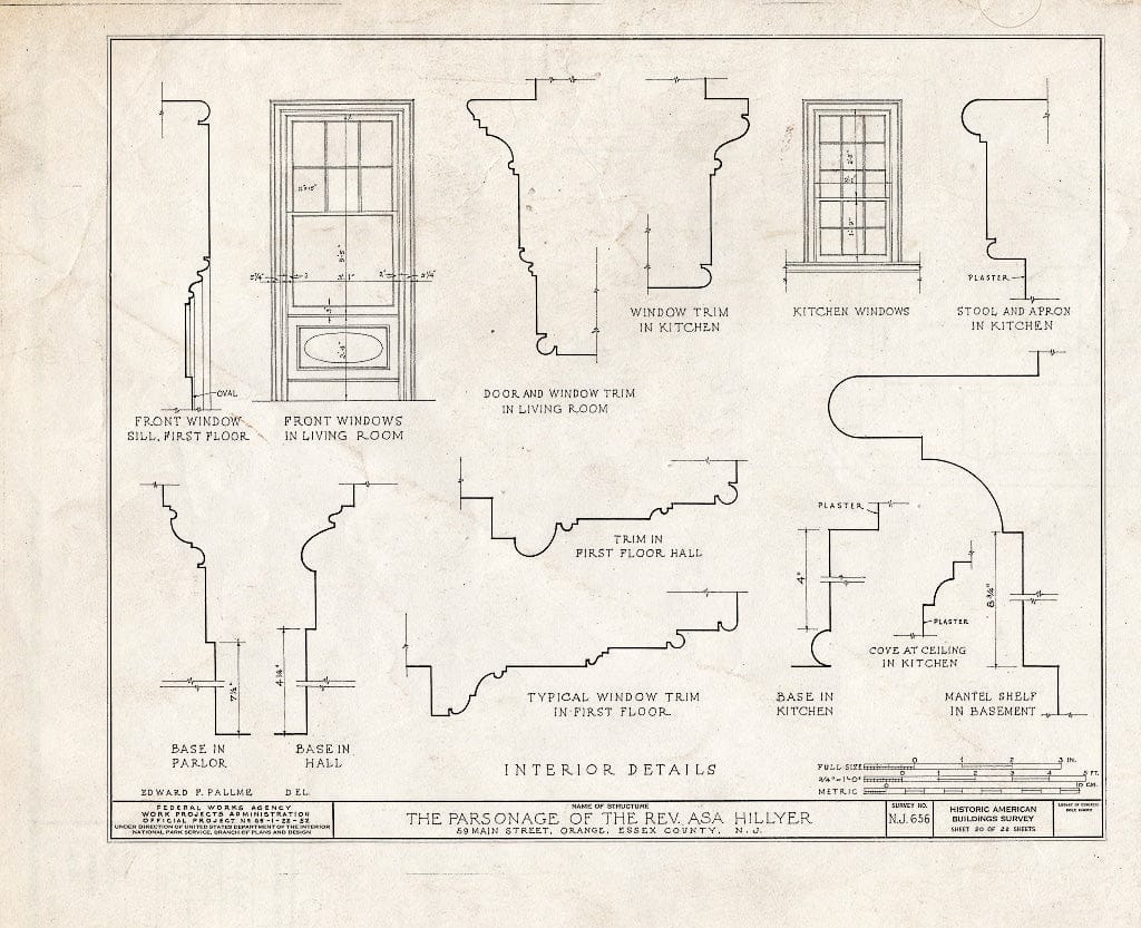 Blueprint HABS NJ,7-ORA,2- (Sheet 20 of 22) - Reverend ASA Hillyer Parsonage, 59 Main Street, Orange, Essex County, NJ
