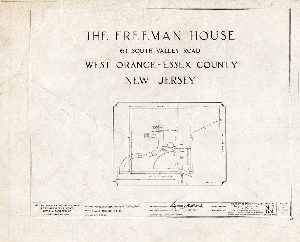 Blueprint HABS NJ,7-ORAW,3- (Sheet 0 of 22) - Freeman House, 61 South Valley Road, West Orange, Essex County, NJ