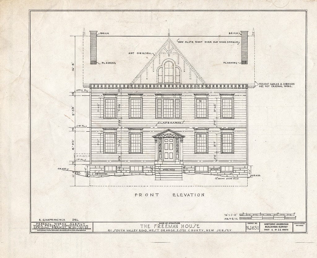 Blueprint HABS NJ,7-ORAW,3- (Sheet 4 of 22) - Freeman House, 61 South Valley Road, West Orange, Essex County, NJ
