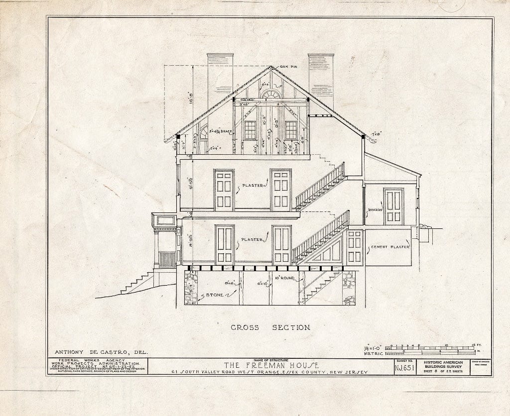 Blueprint HABS NJ,7-ORAW,3- (Sheet 8 of 22) - Freeman House, 61 South Valley Road, West Orange, Essex County, NJ