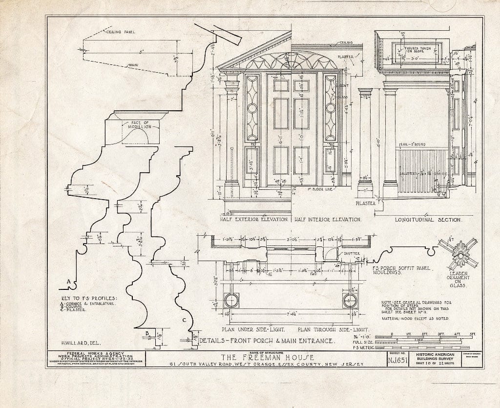 Blueprint HABS NJ,7-ORAW,3- (Sheet 10 of 22) - Freeman House, 61 South Valley Road, West Orange, Essex County, NJ