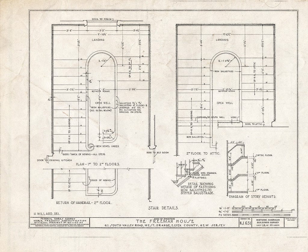 Blueprint HABS NJ,7-ORAW,3- (Sheet 12 of 22) - Freeman House, 61 South Valley Road, West Orange, Essex County, NJ