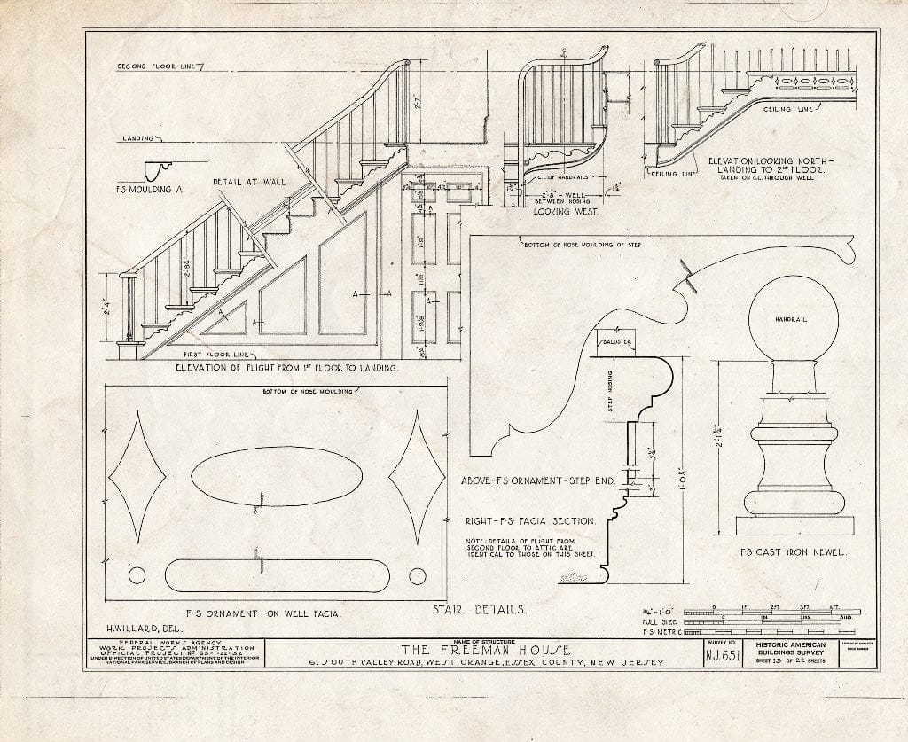 Blueprint HABS NJ,7-ORAW,3- (Sheet 13 of 22) - Freeman House, 61 South Valley Road, West Orange, Essex County, NJ
