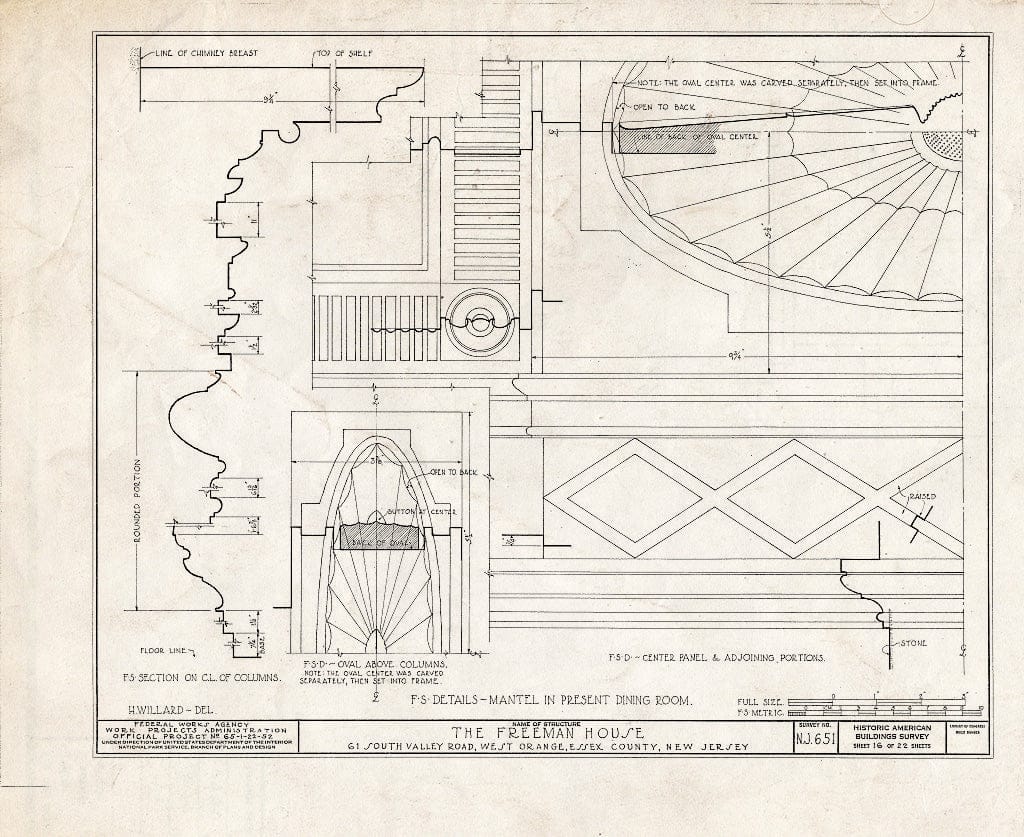 Blueprint HABS NJ,7-ORAW,3- (Sheet 16 of 22) - Freeman House, 61 South Valley Road, West Orange, Essex County, NJ
