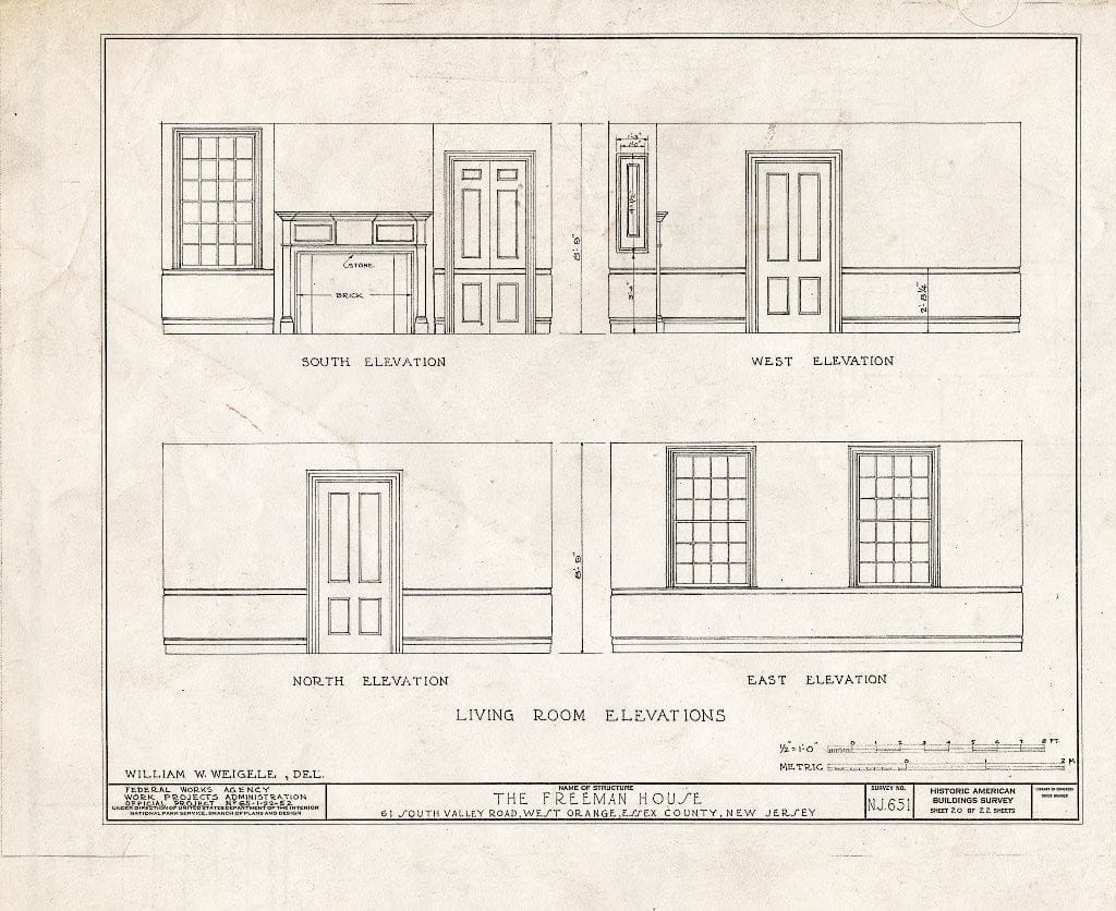Blueprint HABS NJ,7-ORAW,3- (Sheet 20 of 22) - Freeman House, 61 South Valley Road, West Orange, Essex County, NJ