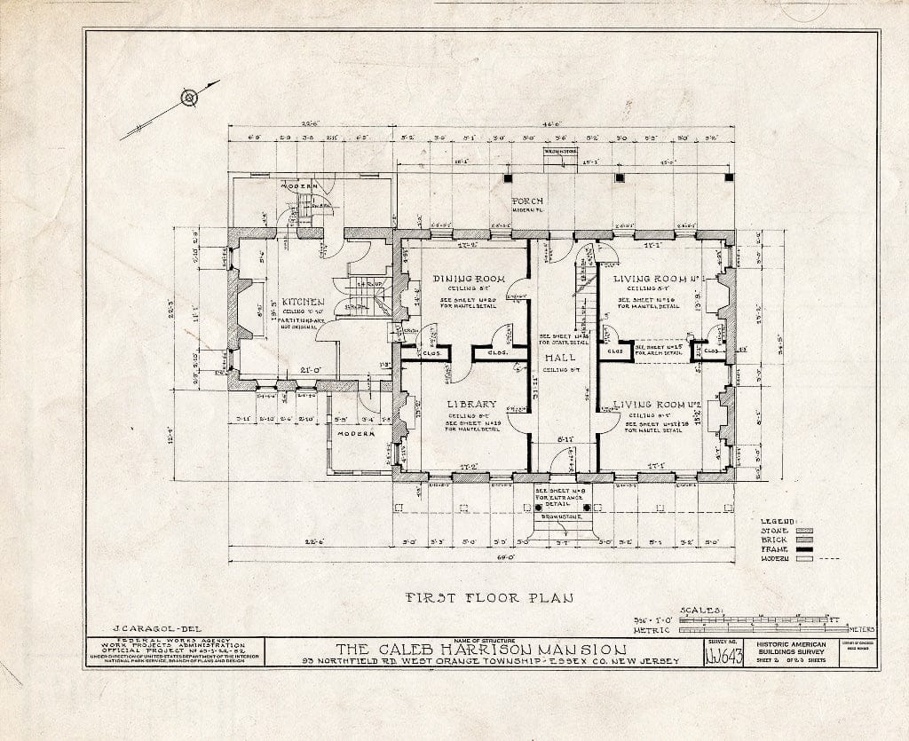 Blueprint HABS NJ,7-ORAW,2- (Sheet 2 of 23) - Caleb Harrison House, 93 Northfield Avenue, West Orange, Essex County, NJ