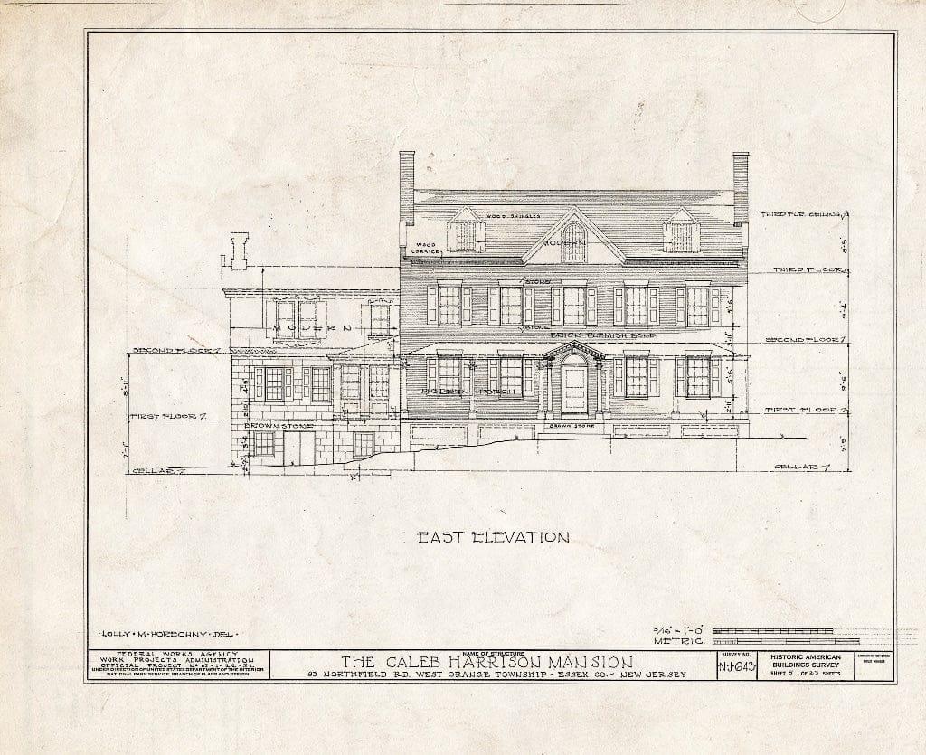 Blueprint HABS NJ,7-ORAW,2- (Sheet 5 of 23) - Caleb Harrison House, 93 Northfield Avenue, West Orange, Essex County, NJ