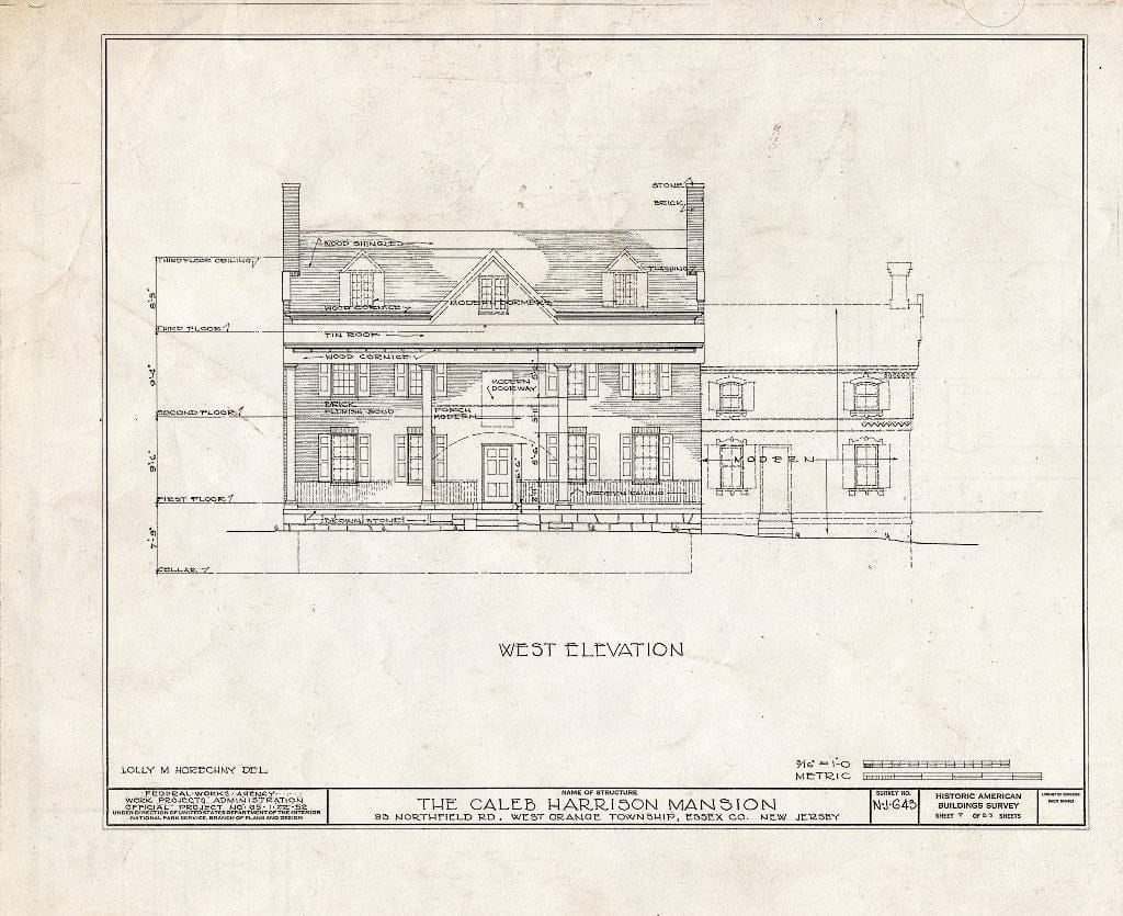 Blueprint HABS NJ,7-ORAW,2- (Sheet 7 of 23) - Caleb Harrison House, 93 Northfield Avenue, West Orange, Essex County, NJ