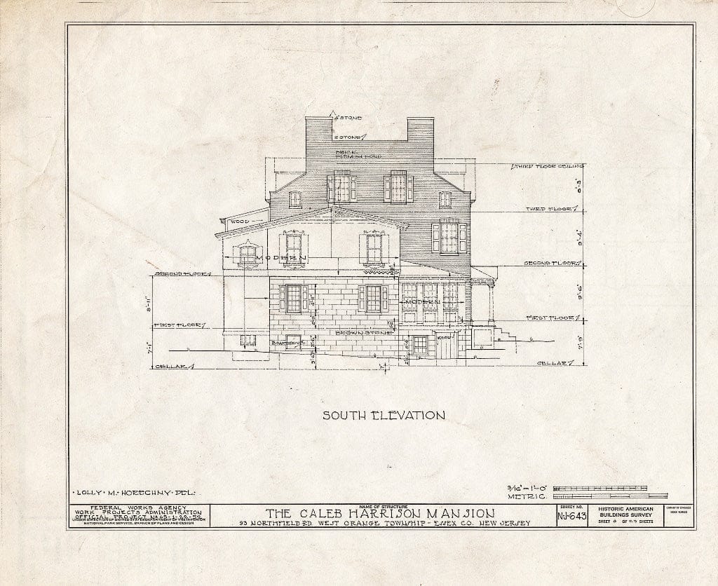 Blueprint HABS NJ,7-ORAW,2- (Sheet 8 of 23) - Caleb Harrison House, 93 Northfield Avenue, West Orange, Essex County, NJ