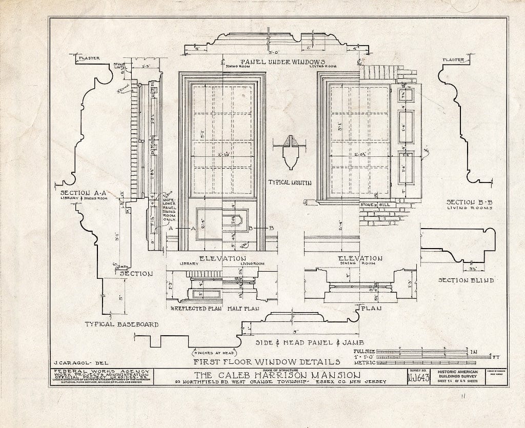 Blueprint HABS NJ,7-ORAW,2- (Sheet 11 of 23) - Caleb Harrison House, 93 Northfield Avenue, West Orange, Essex County, NJ