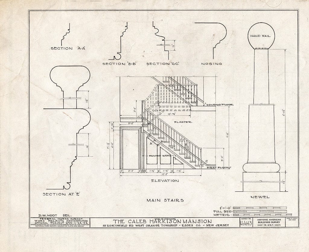 Blueprint HABS NJ,7-ORAW,2- (Sheet 14 of 23) - Caleb Harrison House, 93 Northfield Avenue, West Orange, Essex County, NJ