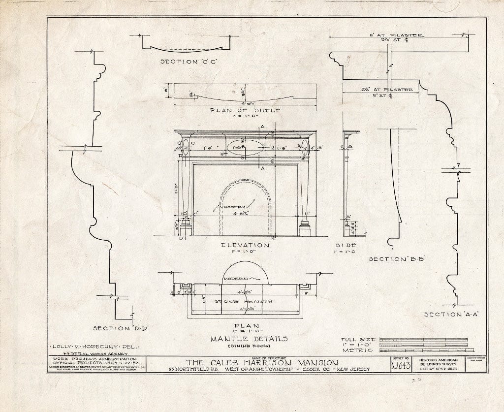 Blueprint HABS NJ,7-ORAW,2- (Sheet 20 of 23) - Caleb Harrison House, 93 Northfield Avenue, West Orange, Essex County, NJ