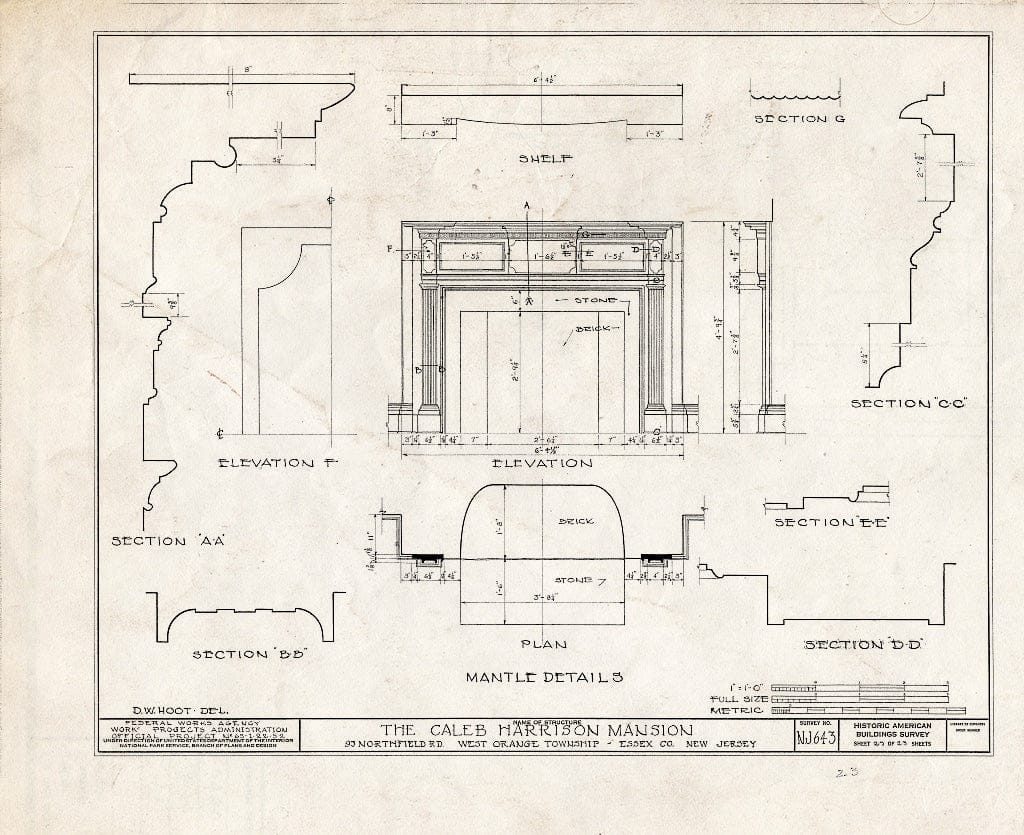 Blueprint HABS NJ,7-ORAW,2- (Sheet 23 of 23) - Caleb Harrison House, 93 Northfield Avenue, West Orange, Essex County, NJ