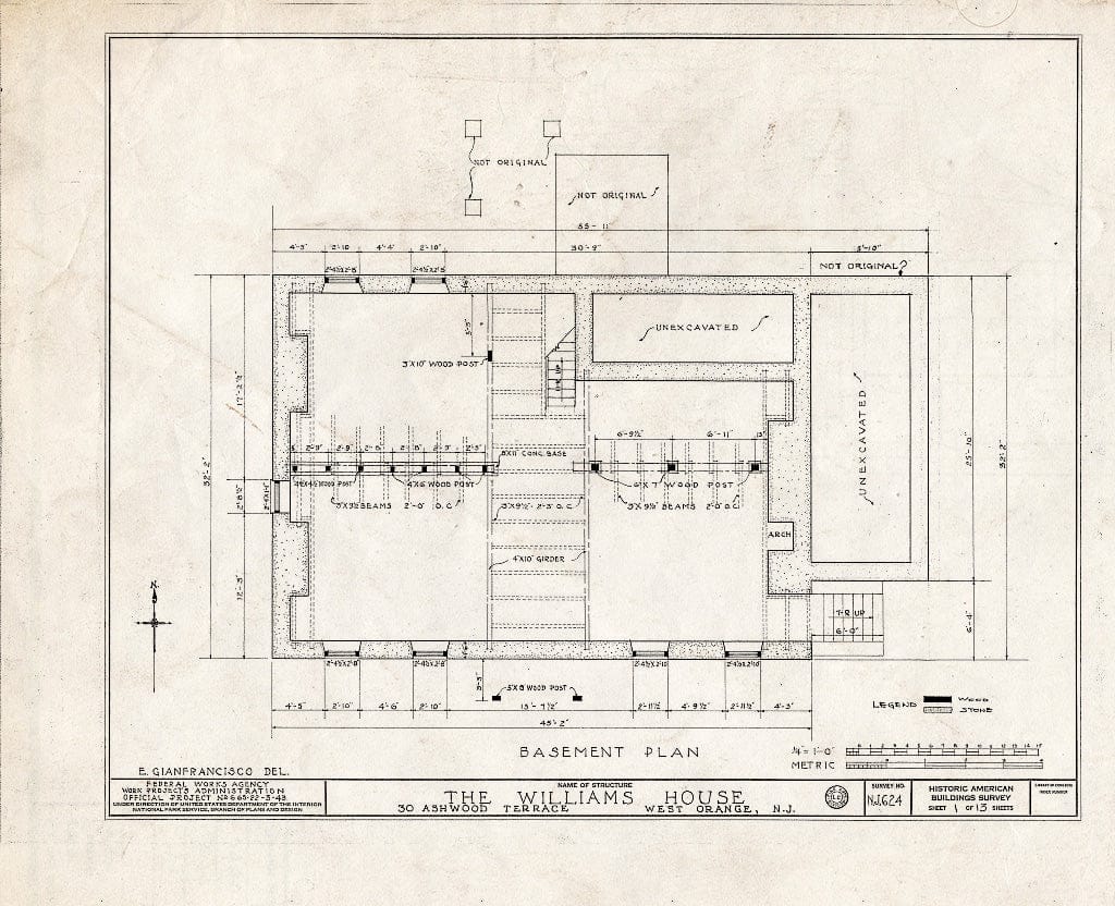 Blueprint HABS NJ,7-ORAW,1- (Sheet 1 of 13) - Williams House, 30 Ashwood Terrace, West Orange, Essex County, NJ