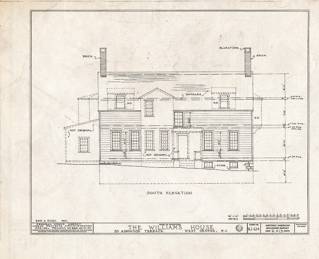 Blueprint HABS NJ,7-ORAW,1- (Sheet 6 of 13) - Williams House, 30 Ashwood Terrace, West Orange, Essex County, NJ