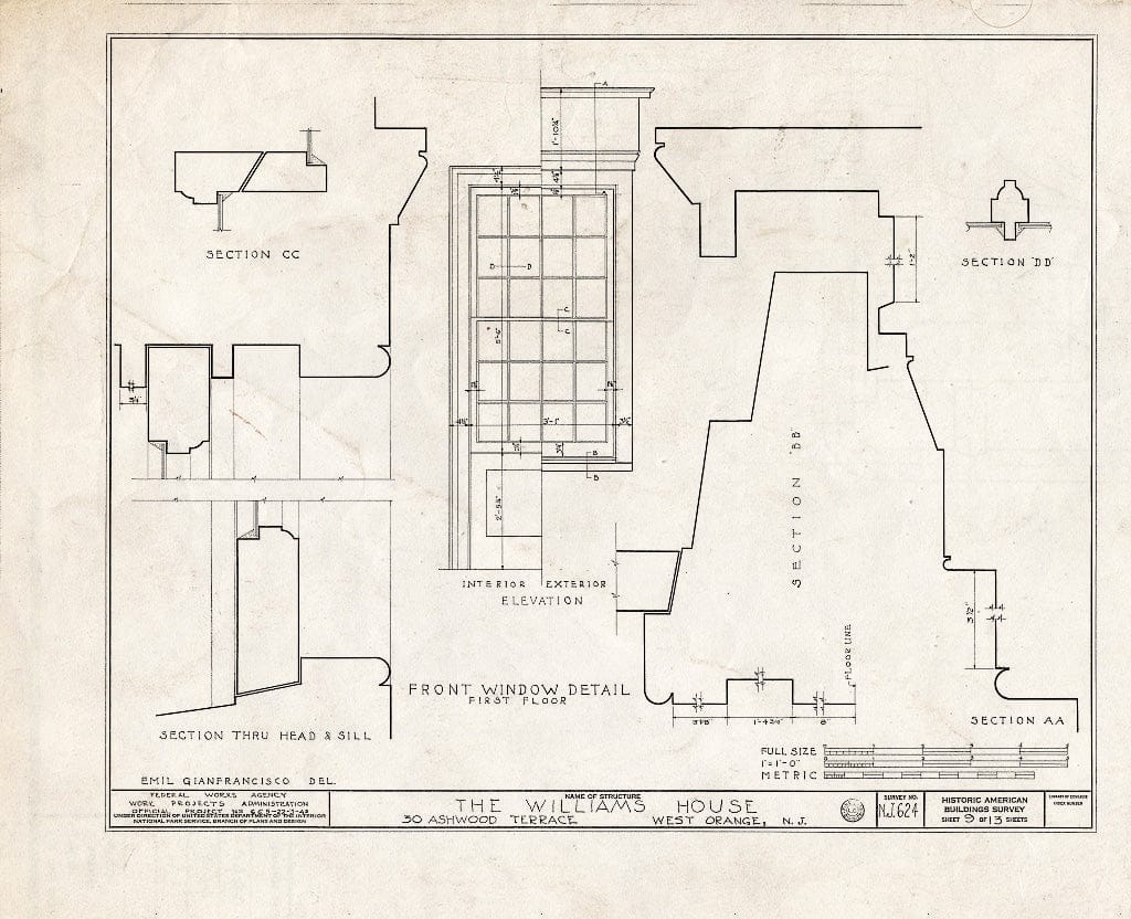 Blueprint HABS NJ,7-ORAW,1- (Sheet 9 of 13) - Williams House, 30 Ashwood Terrace, West Orange, Essex County, NJ