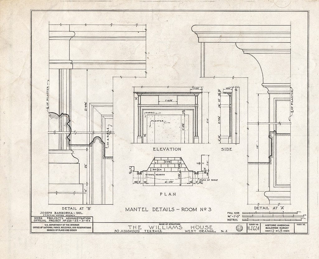 Blueprint HABS NJ,7-ORAW,1- (Sheet 12 of 13) - Williams House, 30 Ashwood Terrace, West Orange, Essex County, NJ