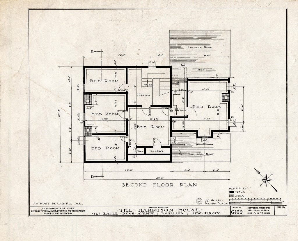 Blueprint HABS NJ,7-ROSLA,1- (Sheet 3 of 13) - Williams-Harrison House, 126 Eagle Rock Road, Roseland, Essex County, NJ