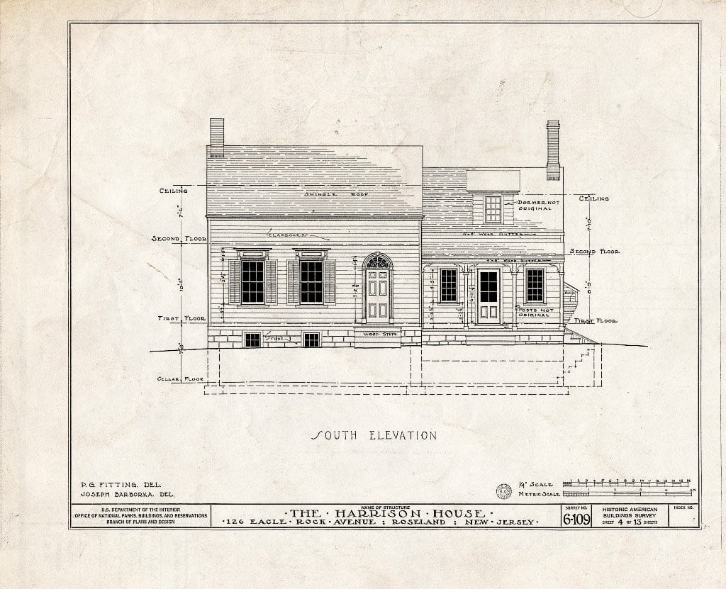 Blueprint HABS NJ,7-ROSLA,1- (Sheet 4 of 13) - Williams-Harrison House, 126 Eagle Rock Road, Roseland, Essex County, NJ