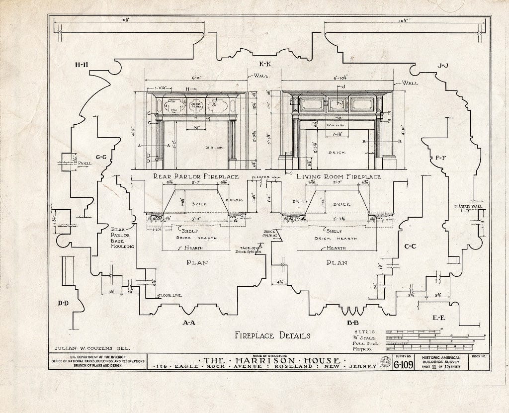 Blueprint HABS NJ,7-ROSLA,1- (Sheet 11 of 13) - Williams-Harrison House, 126 Eagle Rock Road, Roseland, Essex County, NJ