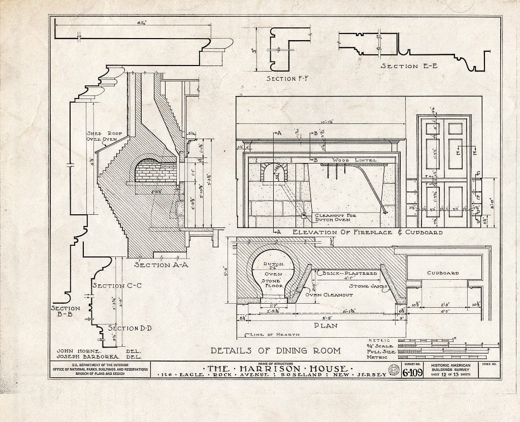 Blueprint HABS NJ,7-ROSLA,1- (Sheet 12 of 13) - Williams-Harrison House, 126 Eagle Rock Road, Roseland, Essex County, NJ