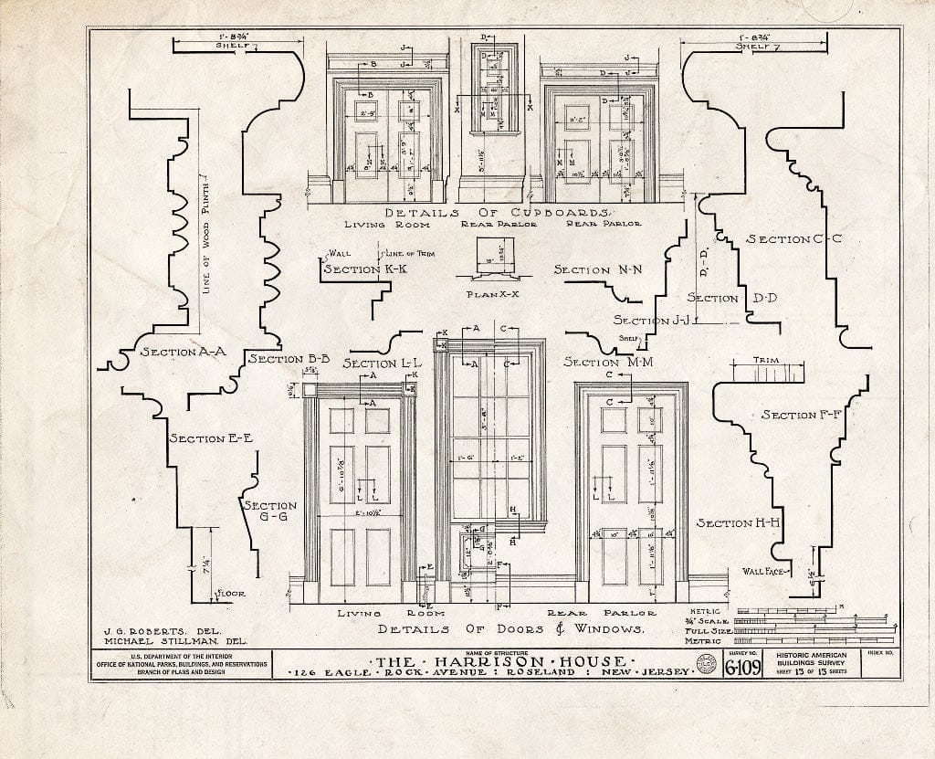 Blueprint HABS NJ,7-ROSLA,1- (Sheet 13 of 13) - Williams-Harrison House, 126 Eagle Rock Road, Roseland, Essex County, NJ