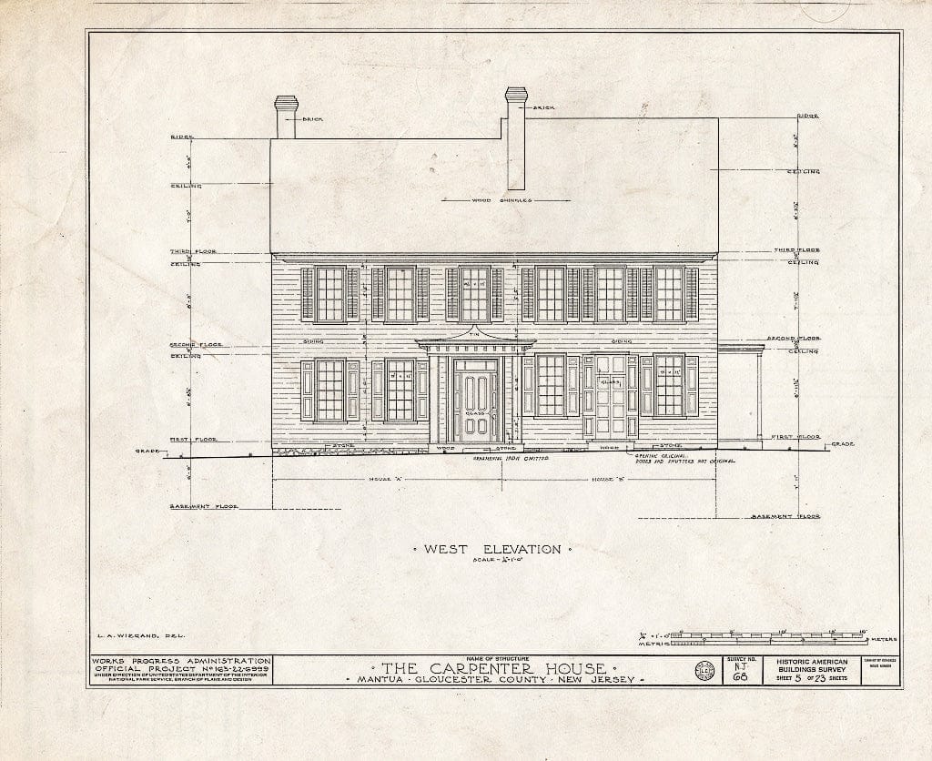 Blueprint HABS NJ,8-MANT,1- (Sheet 5 of 23) - Thomas Carpenter House, Main & Martel Streets, Mantua, Gloucester County, NJ
