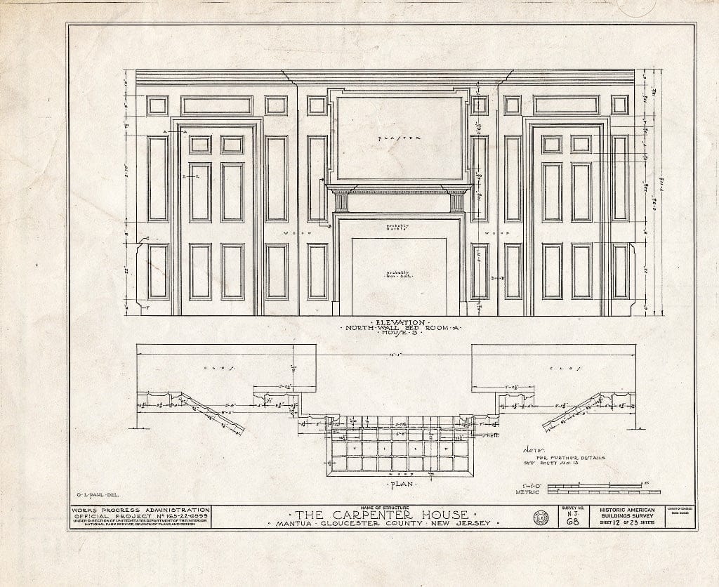 Blueprint HABS NJ,8-MANT,1- (Sheet 12 of 23) - Thomas Carpenter House, Main & Martel Streets, Mantua, Gloucester County, NJ