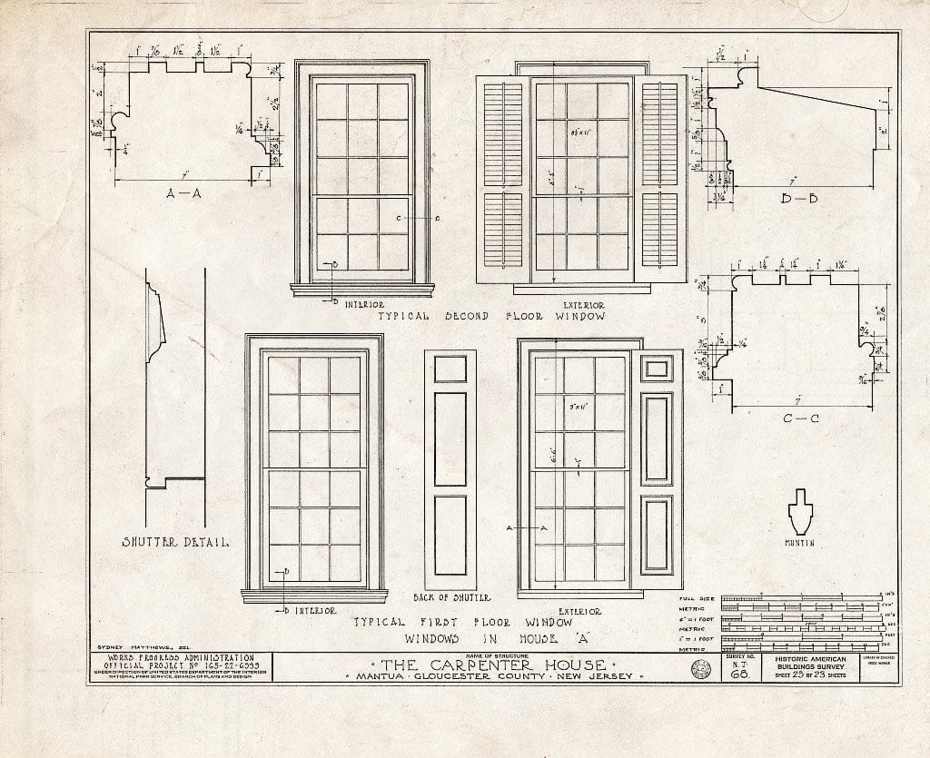 Blueprint HABS NJ,8-MANT,1- (Sheet 23 of 23) - Thomas Carpenter House, Main & Martel Streets, Mantua, Gloucester County, NJ