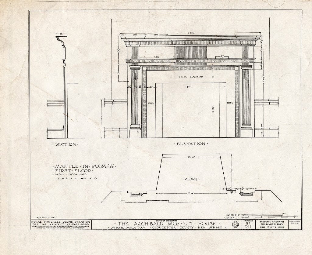 Blueprint HABS NJ,8-MANT.V,1- (Sheet 9 of 17) - Archibald Moffett House, Mantua, Gloucester County, NJ