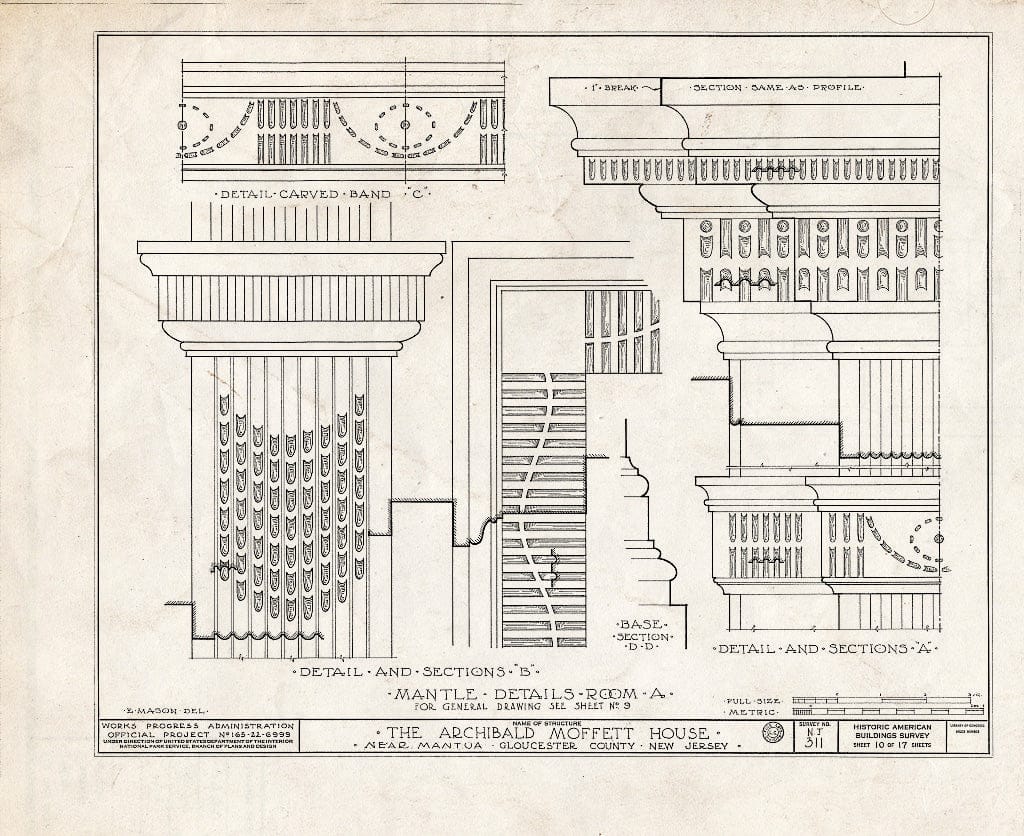 Blueprint HABS NJ,8-MANT.V,1- (Sheet 10 of 17) - Archibald Moffett House, Mantua, Gloucester County, NJ