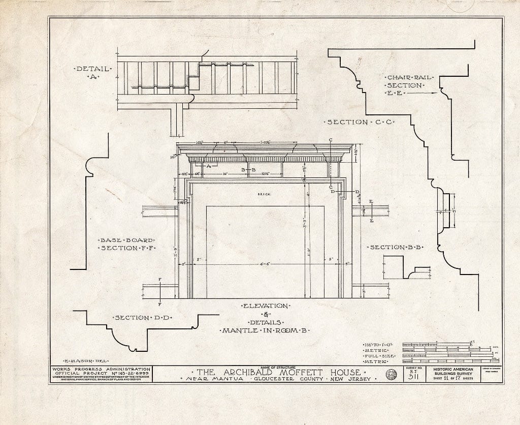Blueprint HABS NJ,8-MANT.V,1- (Sheet 11 of 17) - Archibald Moffett House, Mantua, Gloucester County, NJ