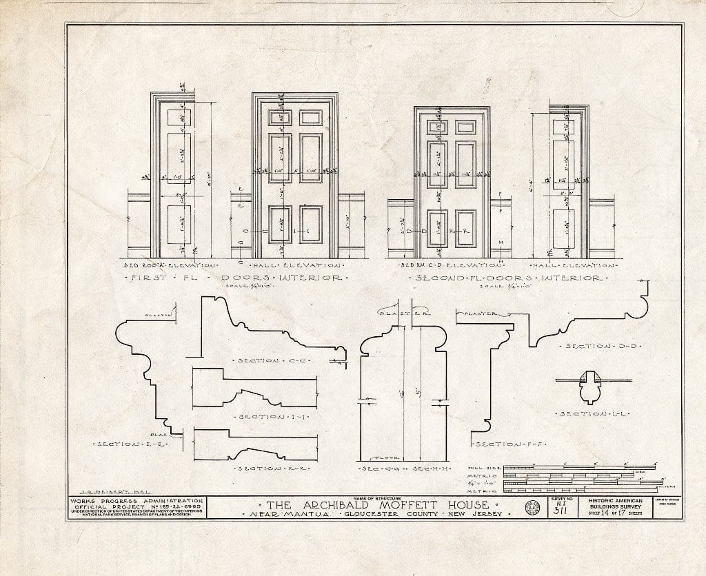 Blueprint HABS NJ,8-MANT.V,1- (Sheet 14 of 17) - Archibald Moffett House, Mantua, Gloucester County, NJ