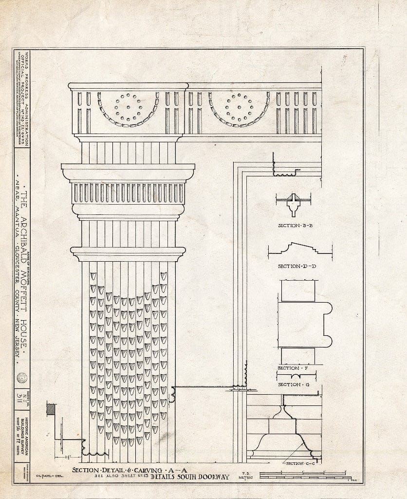 Blueprint HABS NJ,8-MANT.V,1- (Sheet 16 of 17) - Archibald Moffett House, Mantua, Gloucester County, NJ