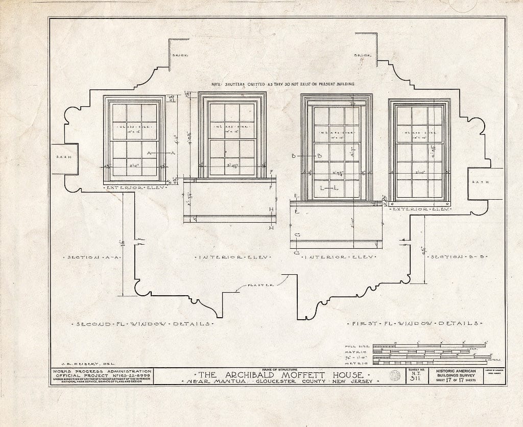 Blueprint HABS NJ,8-MANT.V,1- (Sheet 17 of 17) - Archibald Moffett House, Mantua, Gloucester County, NJ