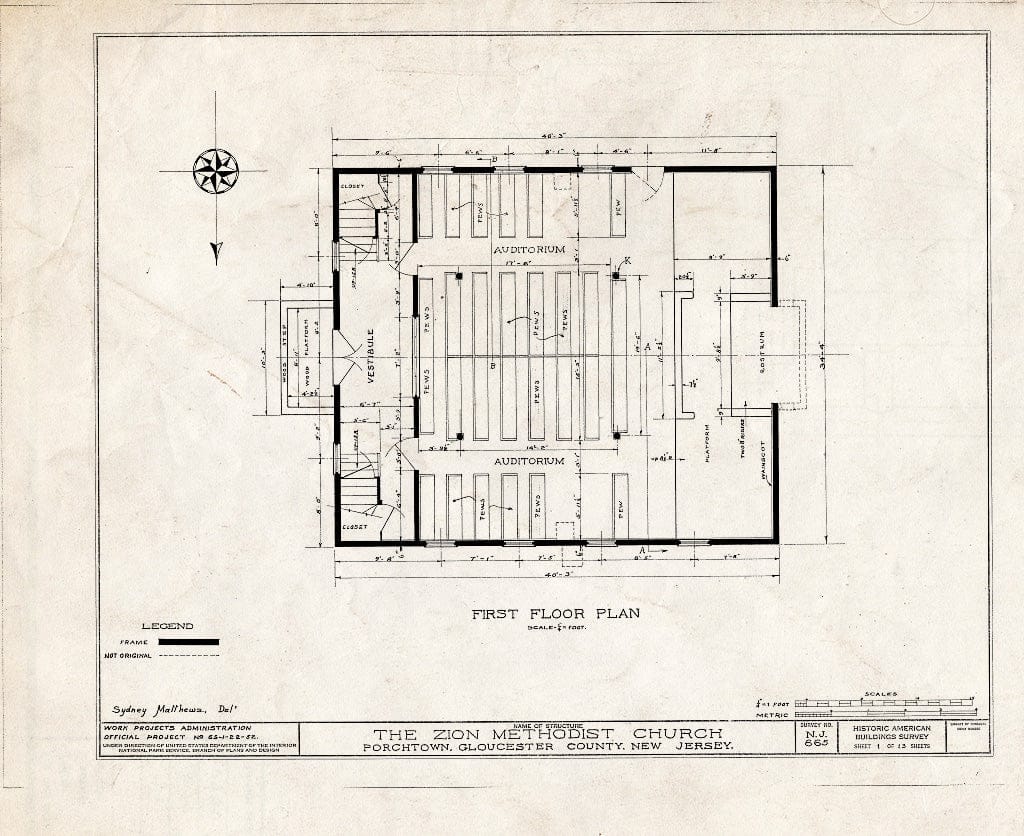 Blueprint HABS NJ,8-MAL.V,1- (Sheet 1 of 13) - Zion Methodist Church, Malaga, Gloucester County, NJ