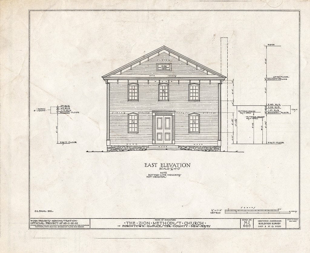 Blueprint HABS NJ,8-MAL.V,1- (Sheet 3 of 13) - Zion Methodist Church, Malaga, Gloucester County, NJ