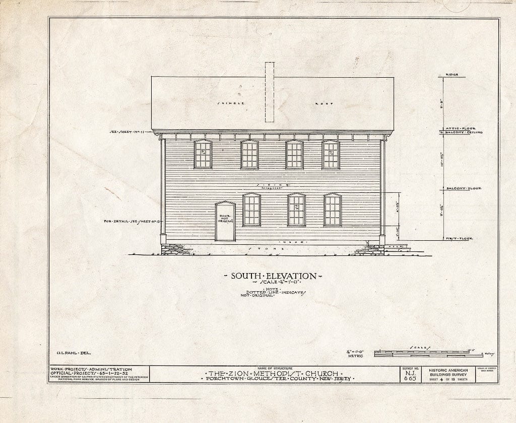 Blueprint HABS NJ,8-MAL.V,1- (Sheet 4 of 13) - Zion Methodist Church, Malaga, Gloucester County, NJ