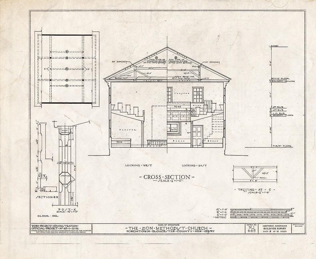 Blueprint HABS NJ,8-MAL.V,1- (Sheet 5 of 13) - Zion Methodist Church, Malaga, Gloucester County, NJ