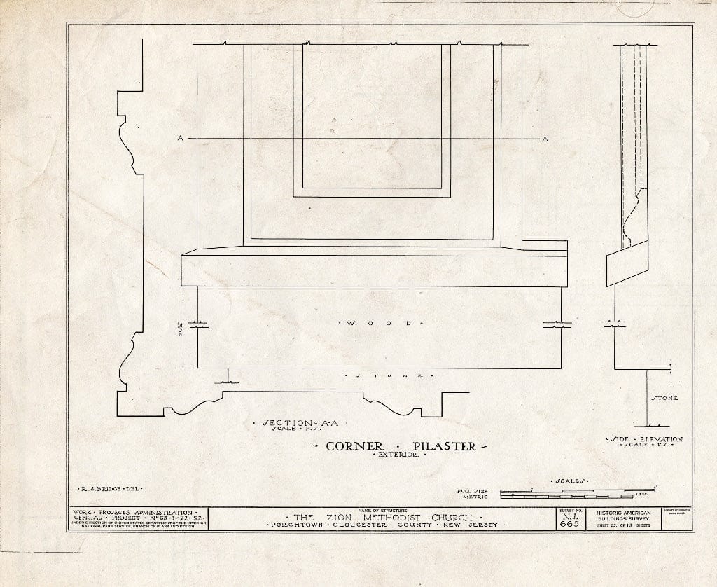 Blueprint HABS NJ,8-MAL.V,1- (Sheet 12 of 13) - Zion Methodist Church, Malaga, Gloucester County, NJ