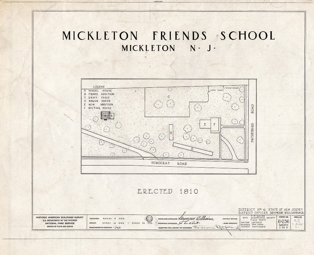 Blueprint HABS NJ,8-Mick,2- (Sheet 0 of 5) - Mickleton Friends School, Democrat Road, Mickleton, Gloucester County, NJ