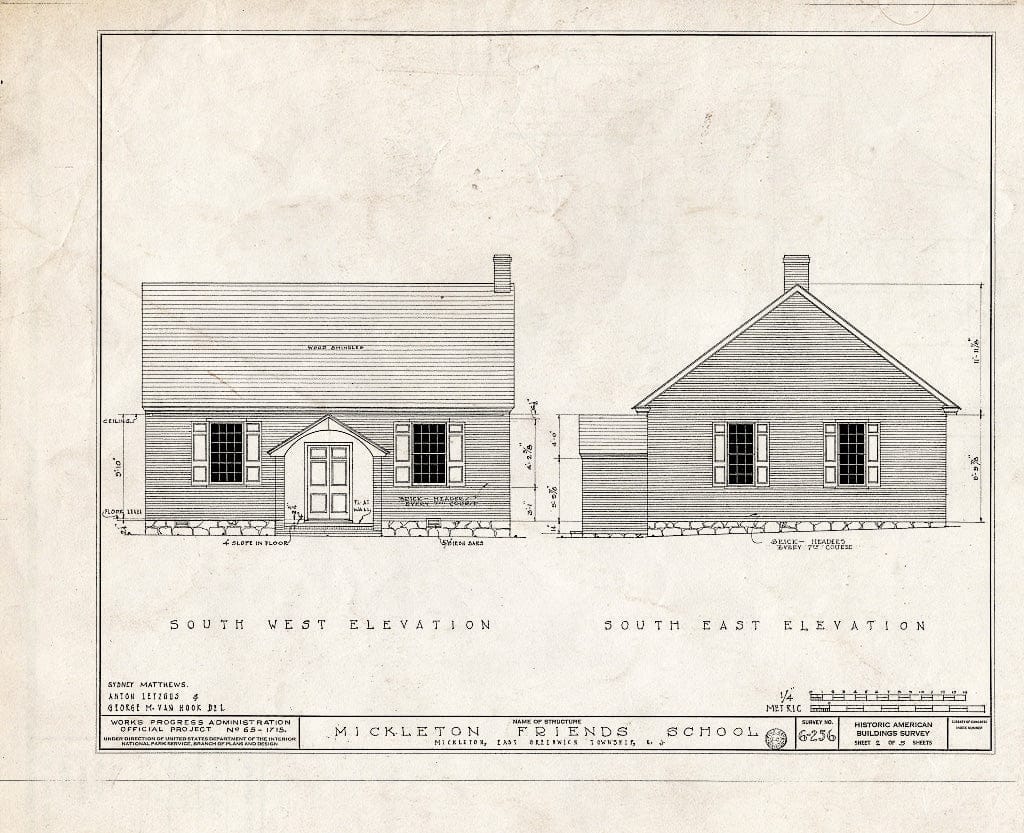 Blueprint HABS NJ,8-Mick,2- (Sheet 2 of 5) - Mickleton Friends School, Democrat Road, Mickleton, Gloucester County, NJ