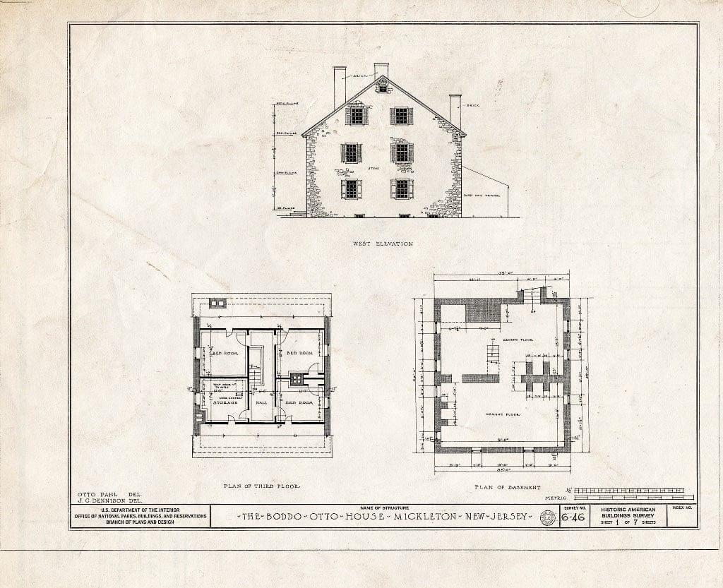 Blueprint HABS NJ,8-Mick,1- (Sheet 1 of 7) - Otto-Tonkin House, Kings Highway, Mickleton, Gloucester County, NJ