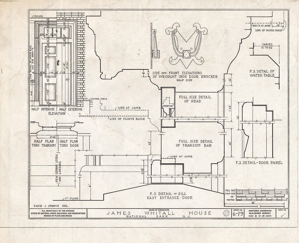 Blueprint HABS NJ,8-NAPA,1- (Sheet 6 of 18) - Whitall House, Delaware River & Hessian Avenue, National Park, Gloucester County, NJ