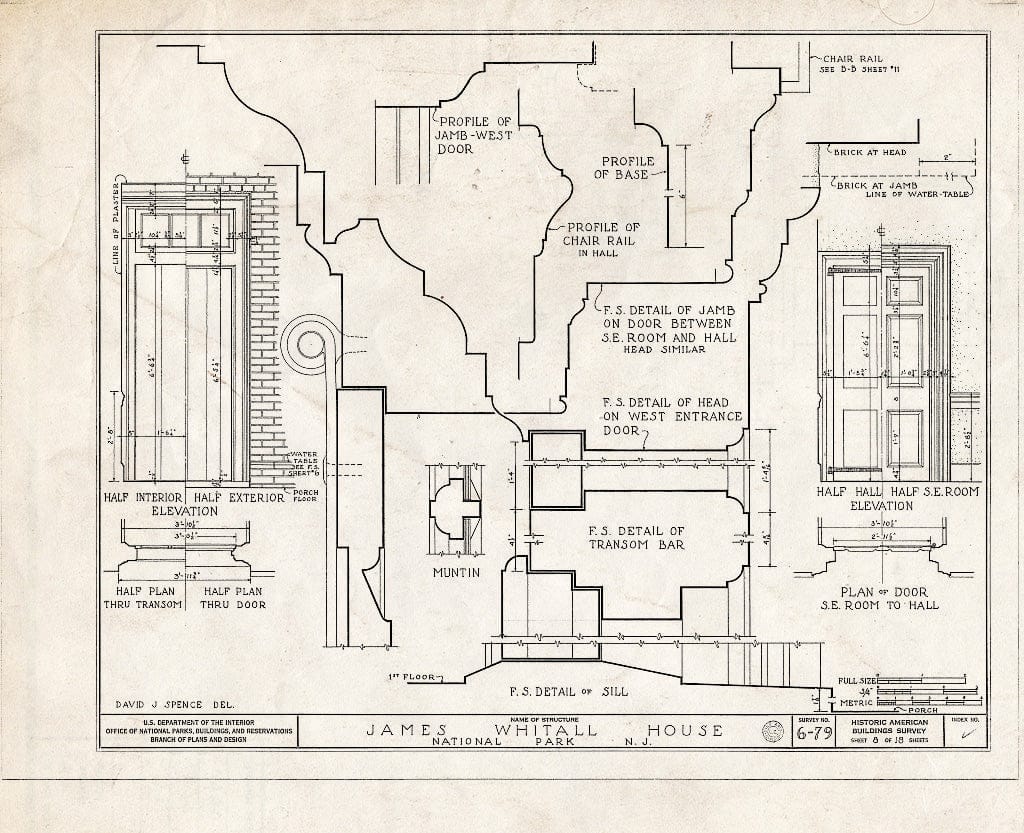 Blueprint HABS NJ,8-NAPA,1- (Sheet 8 of 18) - Whitall House, Delaware River & Hessian Avenue, National Park, Gloucester County, NJ