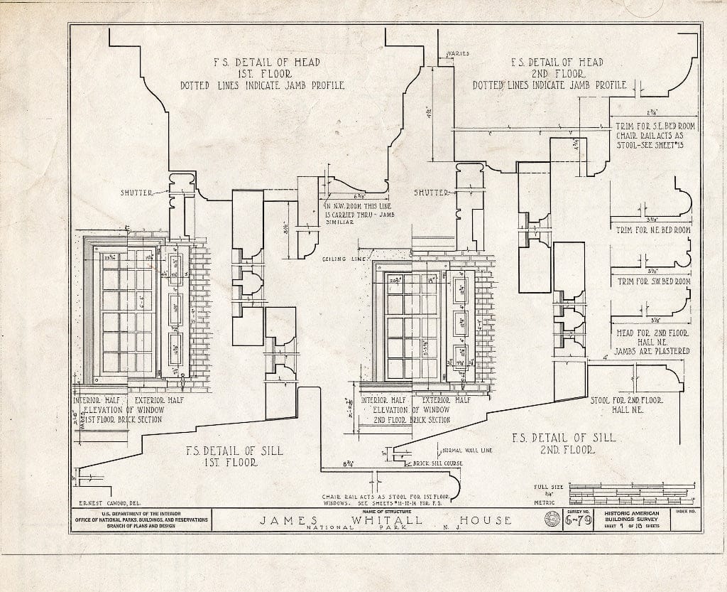 Blueprint HABS NJ,8-NAPA,1- (Sheet 9 of 18) - Whitall House, Delaware River & Hessian Avenue, National Park, Gloucester County, NJ