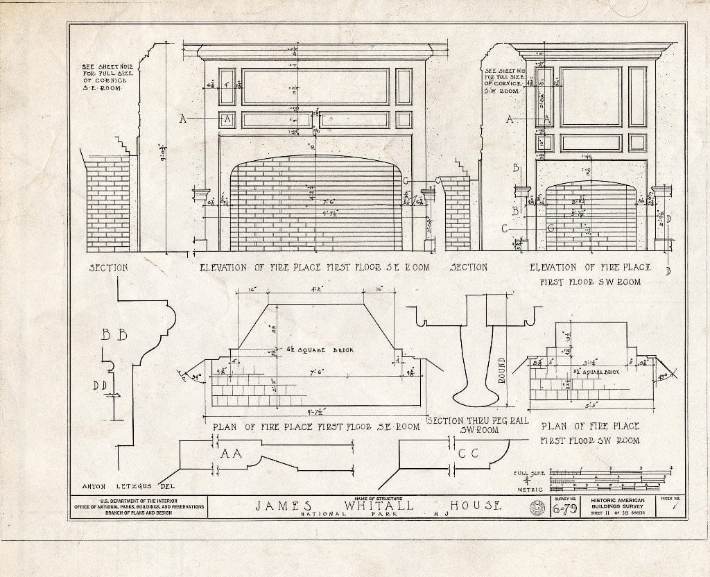 Blueprint HABS NJ,8-NAPA,1- (Sheet 11 of 18) - Whitall House, Delaware River & Hessian Avenue, National Park, Gloucester County, NJ