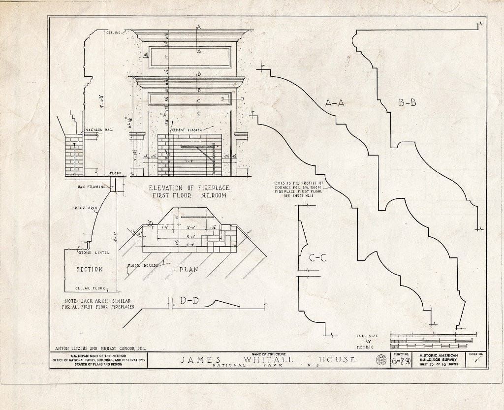 Blueprint HABS NJ,8-NAPA,1- (Sheet 13 of 18) - Whitall House, Delaware River & Hessian Avenue, National Park, Gloucester County, NJ