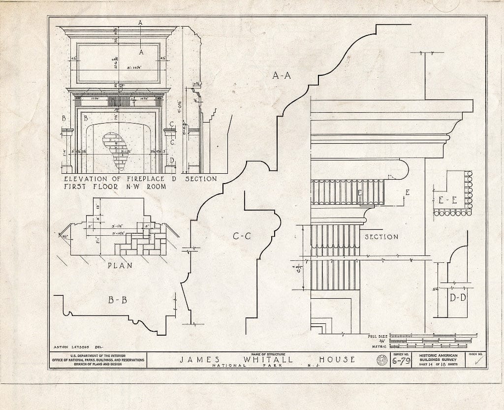Blueprint HABS NJ,8-NAPA,1- (Sheet 14 of 18) - Whitall House, Delaware River & Hessian Avenue, National Park, Gloucester County, NJ